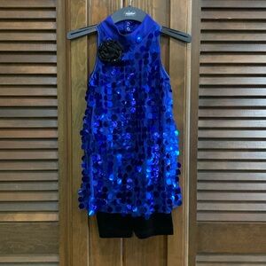 Royal Blue Sequin Revolution Dance Costume, Girls LG